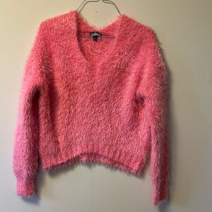 FRESHMAN pink long sleeved sweater V-neckk long sleeves  brushed knit si…